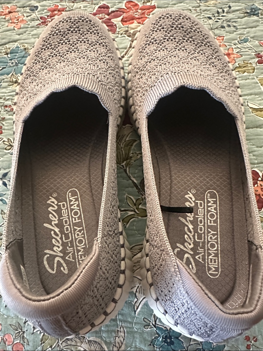 Skechers Gray Knit Slip-On Flats with White Trim - Picture 3 of 3